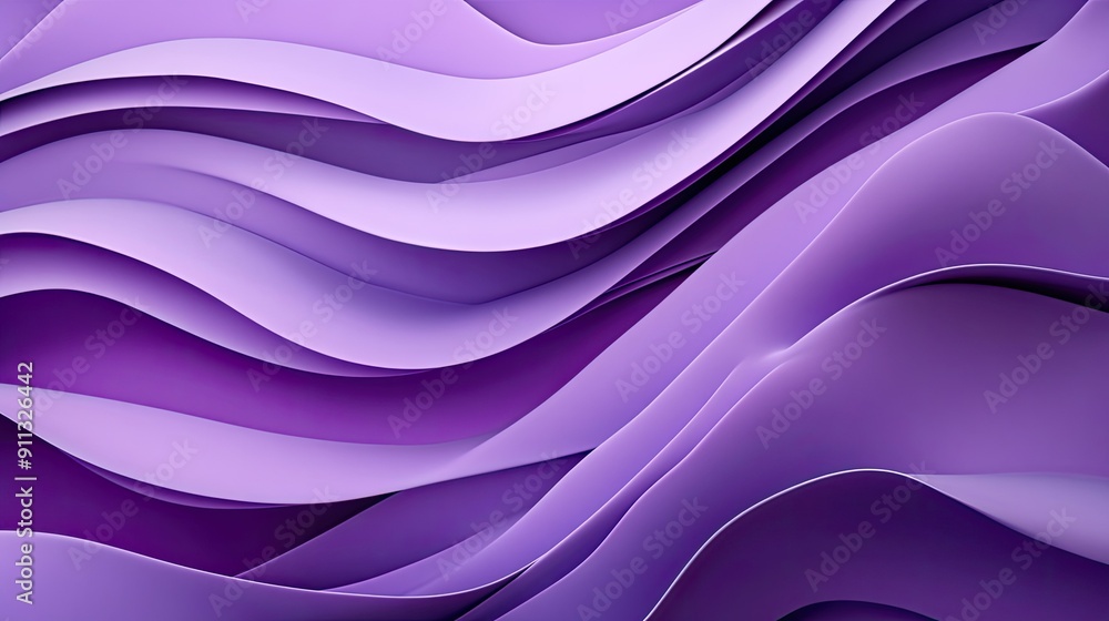 Poster dynamic 3d purple background with layered, undulating surfaces and soft highlights.
