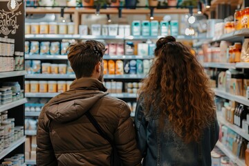 Man Shopping in Supermarket, Rear View