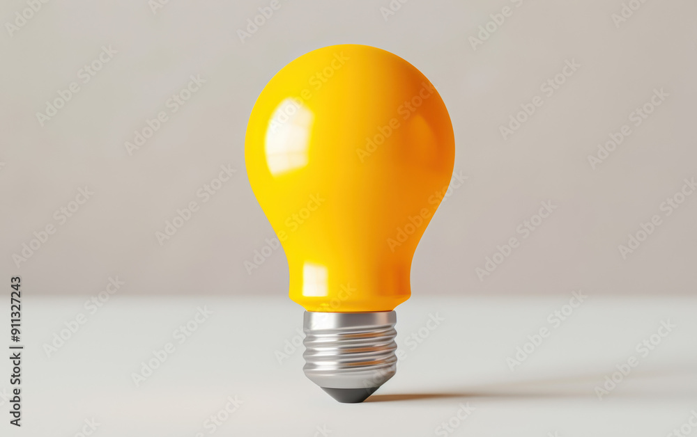 Wall mural A vibrant yellow light bulb against a minimalistic background, symbolizing creativity, innovation, and bright ideas.