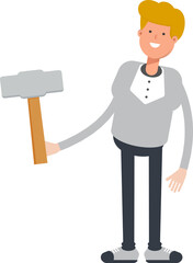 Male Character Holding Hammer Tool
