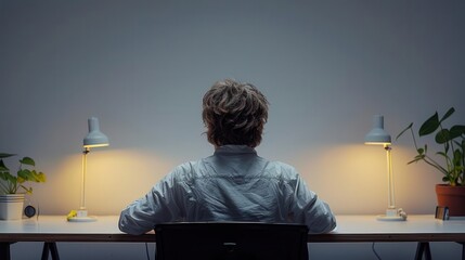 A time-lapse image of a person at a desk, showing the progression of stress and fatigue from morning to night