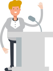 Male Character Speaking on Podium
