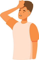 Young man suffering from heat wiping sweat from his forehead