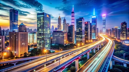 Obraz premium Cybernetic Skyline: A Symphony of Light and Data AI generated