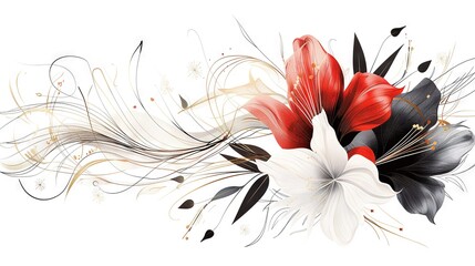 Obraz premium White and black flower surrounded by red and white petals