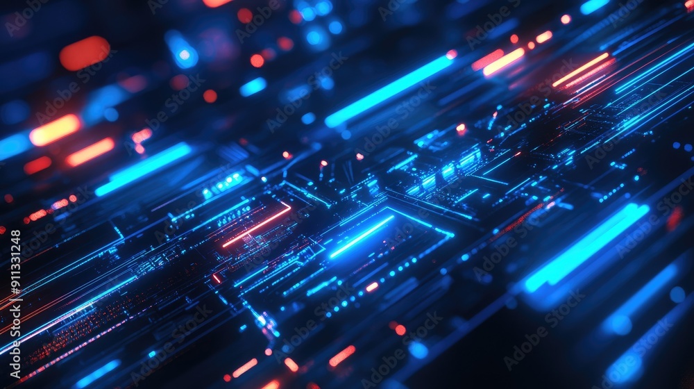Poster futuristic 3d blue background with abstract lines and neon elements, ideal for sci-fi and technologi