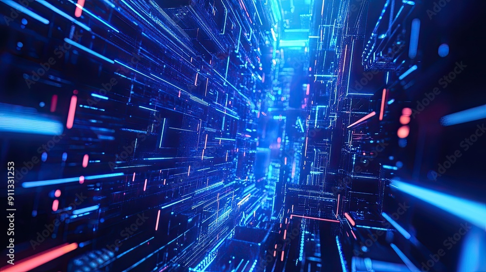 Poster futuristic 3d blue background with abstract lines and neon elements, ideal for sci-fi and technologi