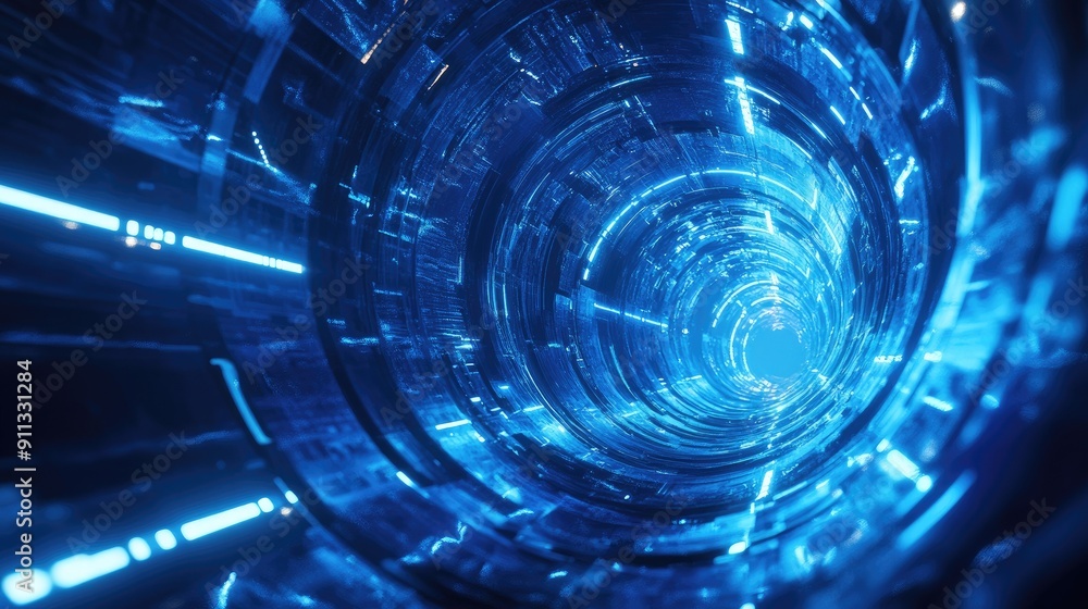 Poster futuristic 3d blue background with abstract lines and neon elements, ideal for sci-fi and technologi