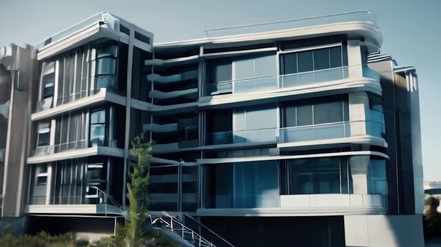 Modern Apartment Building with Large Windows and Balconies
