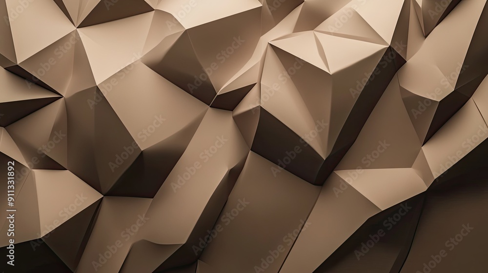 Poster geometric 3d brown background with sharp, defined edges and a soft, ambient light.