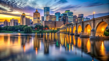 Minneapolis Skyline at Dusk: A Serene Tapestry of Light and Shadow  AI Generated