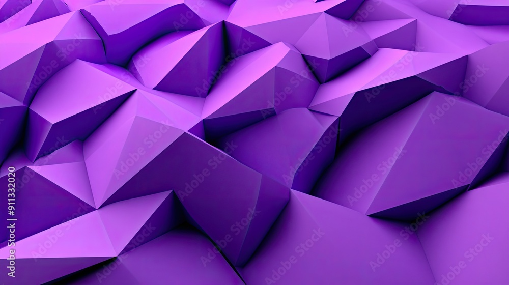 Poster geometric 3d purple background with layered triangles and sharp shadows.