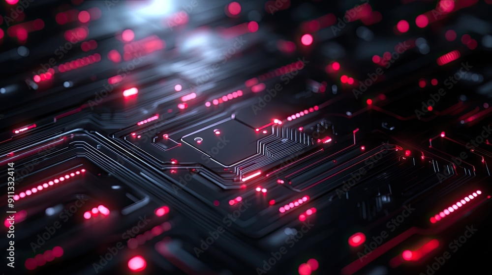 Poster high-tech 3d black background with circuit-like patterns and neon glows, perfect for technology and 