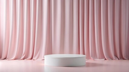 Minimalist White Podium on a Soft Pink Drape  AI generated