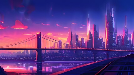 Obraz premium city harbour bridge at sunset