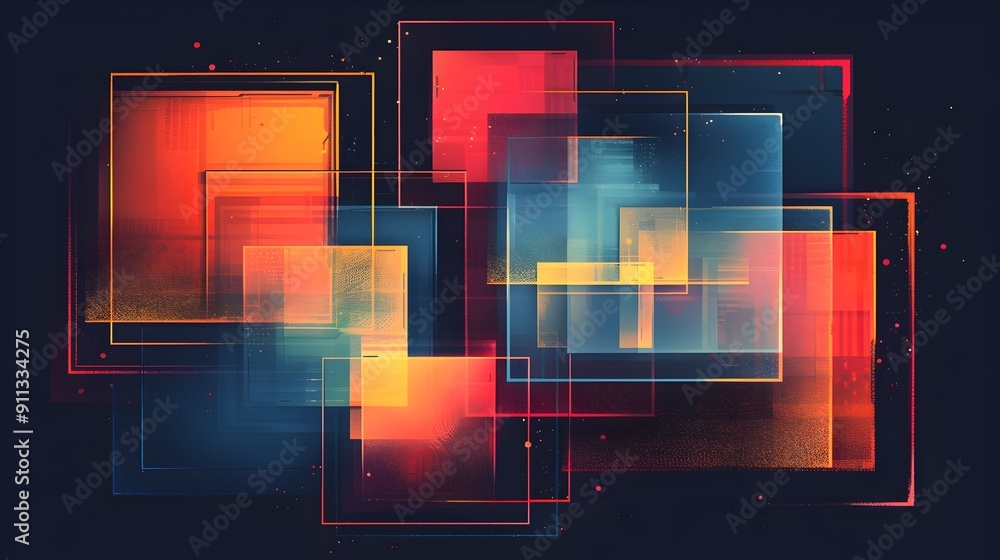 Poster mesmerizing geometric abstract digital art with vivid color gradients and intricate patterns