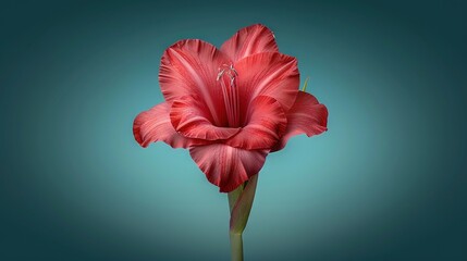  Red flower on blue background, blurred center