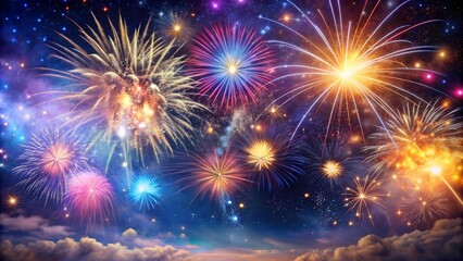 Celestial Symphony: A Tapestry of Fireworks Illuminating the Night Sky  AI generated