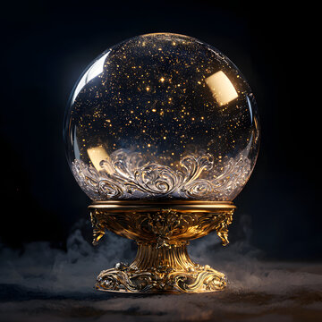 boule de cristal orn&eacute;e d'or