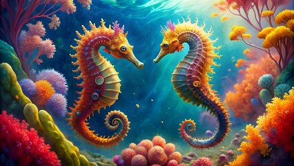 Whispers of the Deep: A Watercolor Dream of Seahorses and Coral  Generative AI