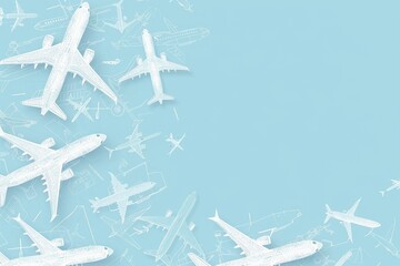 Light blue backdrop with faint airplane silhouettes in various sizes and angles, symbolizing travel and adventure