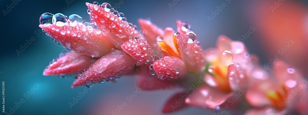 Wall mural Water drops visible on flower petal