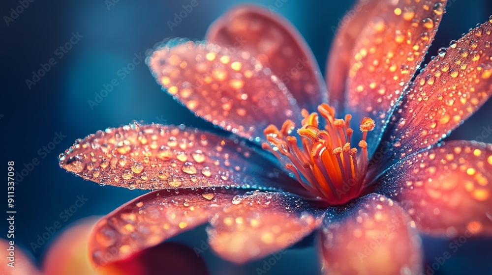 Wall mural illuminated beautiful flower blooming closeup