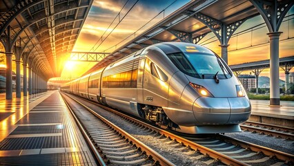Fototapeta premium The Gleaming Silver Streak: A Trenitalia Pop Electric Train in the Heart of Rome's Termini Station Generative AI