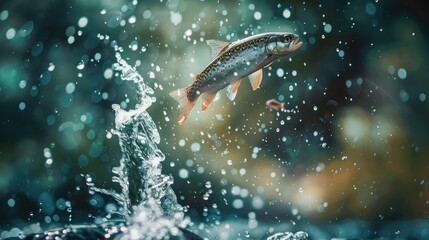 the fish is jumping to the surface of the water