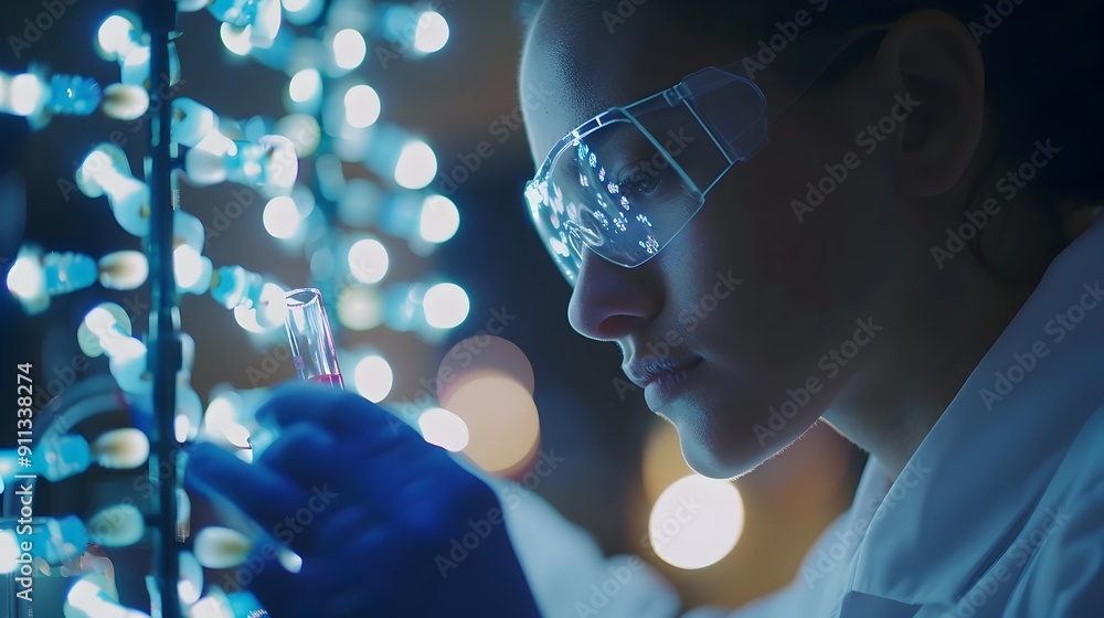 Aufkleber man engrossed in virtual reality headset in futuristic illuminated setting