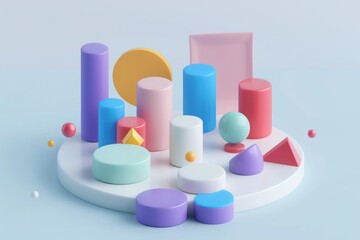 Obraz premium Colorful Geometric Shapes on a White Platform