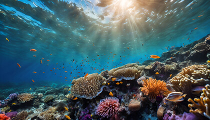 Obraz premium Nature's Underwater Wonderland: A Bountiful Reef Teeming with Life