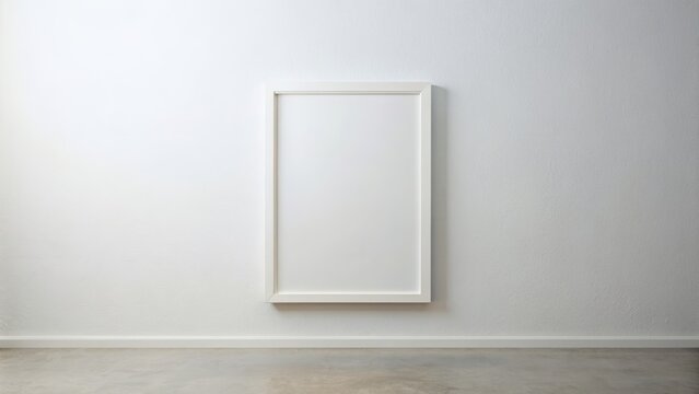 Minimalist white rectangular vertical frame hanging on a clean white wall, providing a sleek and modern display space for artwork or photography.