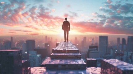 Plakat Conceptual visualization of a businessman's strategic approach to success.