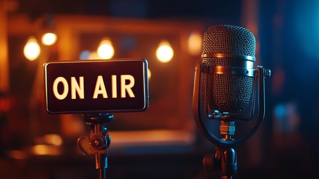 Professional Studio Microphone with ON AIR Sign for Broadcasting and Podcasting Live Sessions