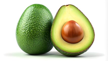 A Delightful Display of Avocado Anatomy: A 3D Cartoon Illustration Featuring a Whole Avocado and a Halved Avocado with Pit  Generative AI