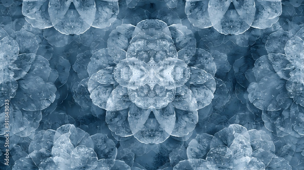 Poster mesmerizing icy fractal pattern with kaleidoscopic symmetry and shimmering details