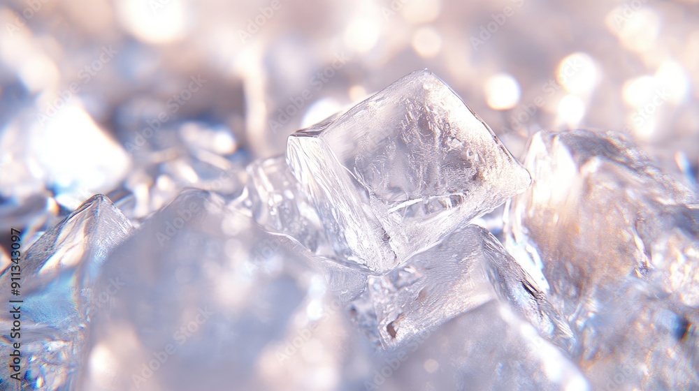 Poster close-up of ice cubes, creating a cool and refreshing background with their clear, crystalline struc