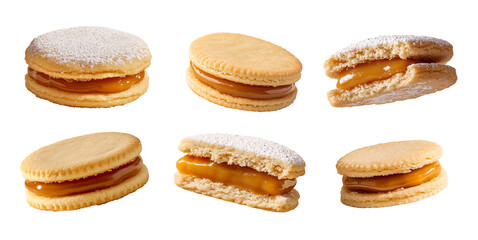 Traditional homemade Alfajor cookies isolated. Argentine Alfajores cut in half