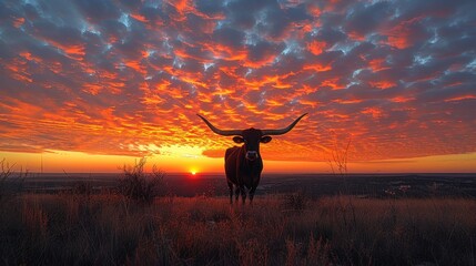 Longhorn Silhouette at Sunrise
