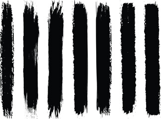 Set of black ink paint brush stroke lines texture isolated on PNG transparent background. paint brush stroke, ink splatter and artistic design elements.