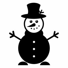 Snowman with hat isolated on white, Snowman vector illustration, Christmas Snowman vector art, Snowman silhouette, christmas Snowman vector icon, eps