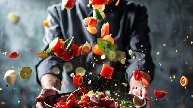 Fresh Vegetables Tossed in Air