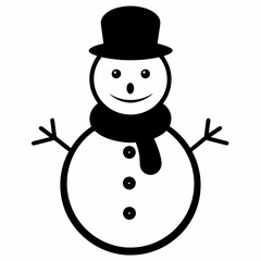 Snowman with hat isolated on white, Snowman vector illustration, Christmas Snowman vector art, Snowman silhouette, christmas Snowman vector icon, eps