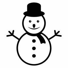 Snowman with hat isolated on white, Snowman vector illustration, Christmas Snowman vector art, Snowman silhouette, christmas Snowman vector icon, eps