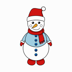 Snowman with hat isolated on white, Snowman vector illustration, Christmas Snowman vector art, Snowman silhouette, christmas Snowman vector icon, eps
