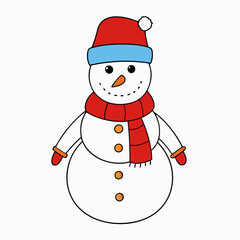 Snowman with hat isolated on white, Snowman vector illustration, Christmas Snowman vector art, Snowman silhouette, christmas Snowman vector icon, eps
