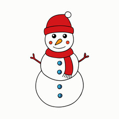 Snowman with hat isolated on white, Snowman vector illustration, Christmas Snowman vector art, Snowman silhouette, christmas Snowman vector icon, eps