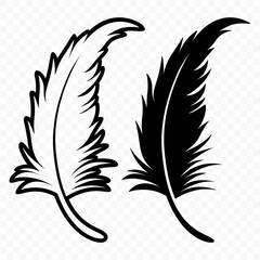 Obraz premium Vector Black and White Fluffy Feather Logo Icons. Silhouette Feather Set Closeup Isolated. Design Template of Flamingo, Angel, Bird Feather. Lightness and Freedom Concept