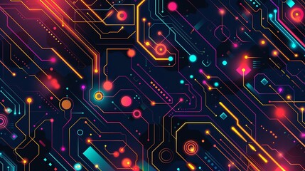 Fototapeta premium Dynamic abstract design showcasing colorful circuit lines on a sleek dark background